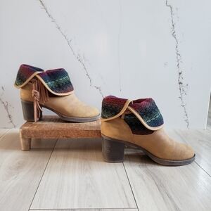 Sugar Tan and Multicolor Ankle Boots with Fringe
